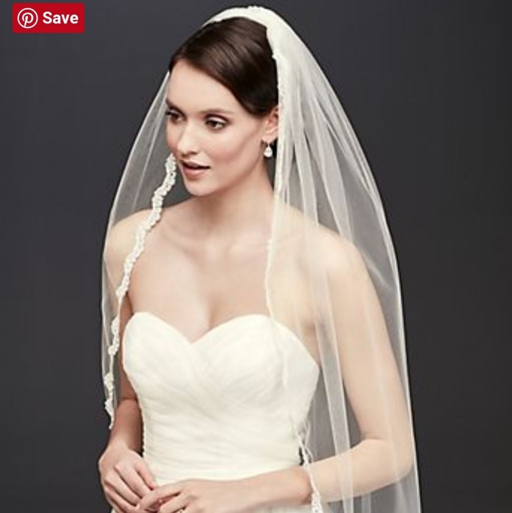 Thin Lace rhinestone  border Veil